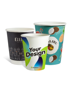 Paper cups with all-over unlimited colour print
