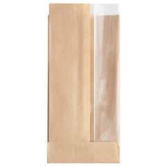 3 1/2" x 2 1/2" x 7 1/4" Kraft Window Sandwich / Bakery Bag - 500/Case