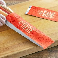 Buy 3 x 2 x 12 inch printed foil footlong hot dog bags, durable food packaging bags in a 250 pack for concession stands, food trucks, and takeaway service.
