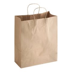13" x 6" x 15 3/4" Natural Kraft Paper Customizable Shopping Bag with Handles - 250/Case