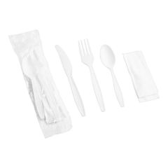 White Heavy Weight Wrapped Polystyrene Plastic Cutlery Pack with Napkin - 500/Case