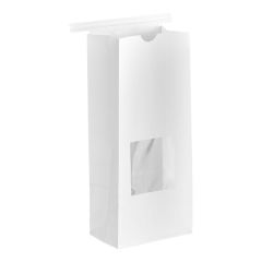 4 1/4" x 9 3/4" 1 lb. White Customizable Tin Tie Cookie / Coffee / Donut Bag with Window - 1,000/Case