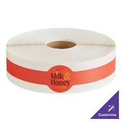 TamperSafe 8" x 1" Customizable Red Paper Flat Lid Tamper-Evident Drink Label with Band - 250/Roll