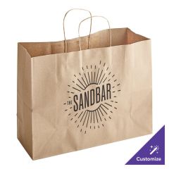 Buy 16 x 6 x 12 inch natural kraft paper customizable shopping bags with handles, durable paper carryout bags in a 250 case for retail, grocery, and takeaway use.