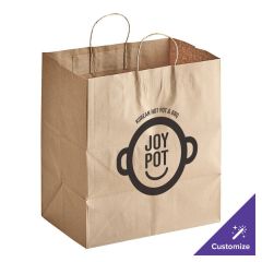 14" x 10" x 15 3/4" Natural Kraft Paper Customizable Shopping Bag with Handles - 200/Case