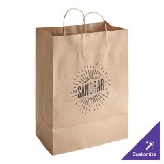 13" x 7" x 17" Natural Kraft Paper Customizable Shopping Bag with Handles - 250/Case