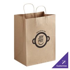 12" x 9" x 15 3/4" Natural Kraft Paper Customizable Shopping Bag with Handles - 200/Case