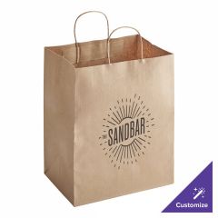 10" x 6 3/4" x 12" Natural Kraft Paper Customizable Shopping Bag with Handles - 250/Case