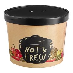 64 oz. Medley Double Poly-Coated Paper Soup / Hot Food Cup with Vented Paper Lid - 100/Case
