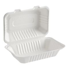 Order 9 x 6 x 3 inch compostable white plant fiber 1 compartment take out containers, eco friendly disposable food boxes in a 50 pack for takeaway and meal service.